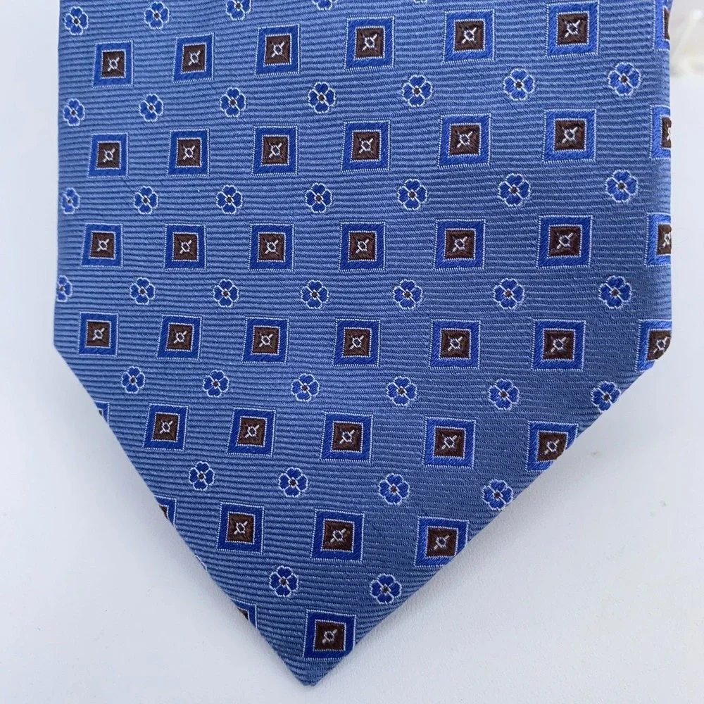 Eton Tie Mens One Size Blue Brown Patterned Silk Professional Necktie Italy Made
